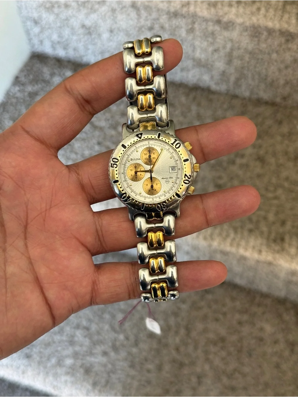Bulova 90s marine star Two-Tone mens date Stainless Steel Watch